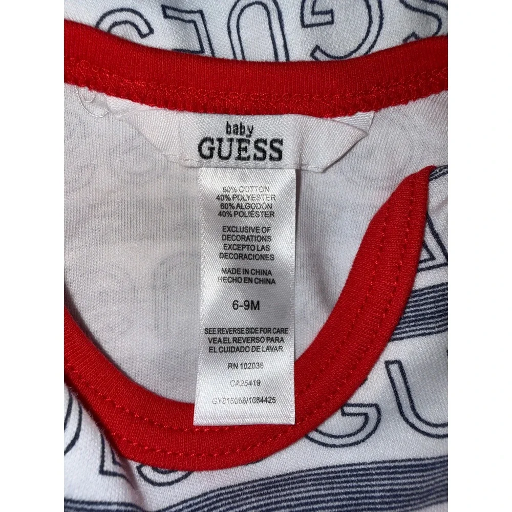 Baby Guess Striped Logo Sleeveless Bodysuit Red White Blue 6-9 Months